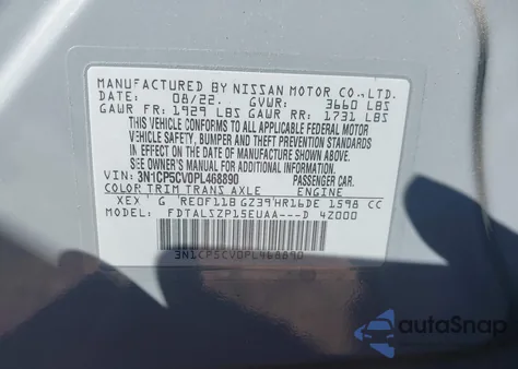 2023 Nissan Kicks Sv Xtronic Cvt z USA, uszkodzony, nr VIN 3N1CP5CV0PL468890